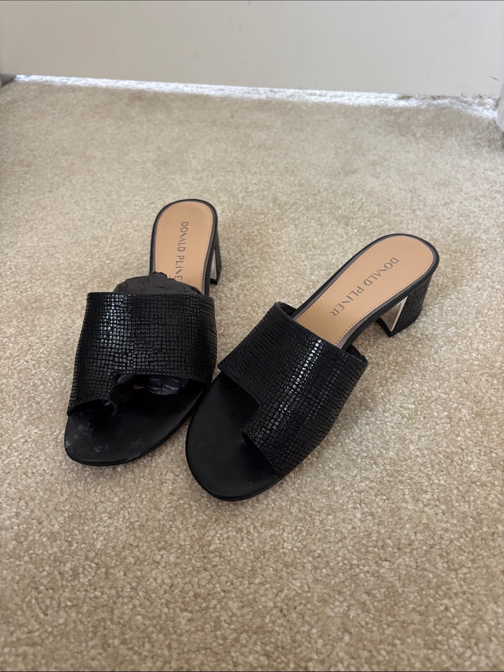 Donald J. Pliner Black Textured Slide Mules with Low Block Heel